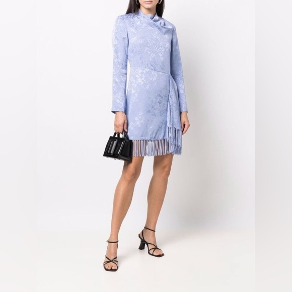 NWT Jonathan Simkhai Vivian Jacquard Mini Dress Long Sleeve Fringe Periwinkle 2 - Picture 4 of 13